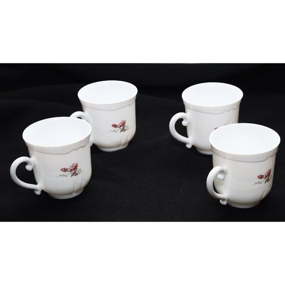 Arcopal France 4 Champetre Coffee Tea Mugs Cups White Swirl Blue& Pink Flowers#1 - Picture 2 of 5